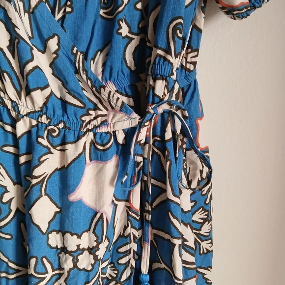 Women’s Knox Rose Blue Floral Puff Sleeve Layered Ruffle Hem Wrap Maxi Dress NWT - Picture 4 of 14